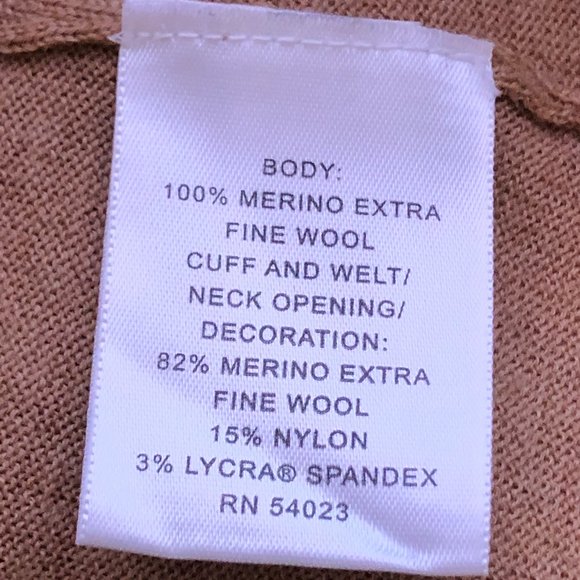 Banana Republic Extra Merino Wool Sz L Women's Sweater Faux Wrap Ruffle Camel - Picture 8 of 9